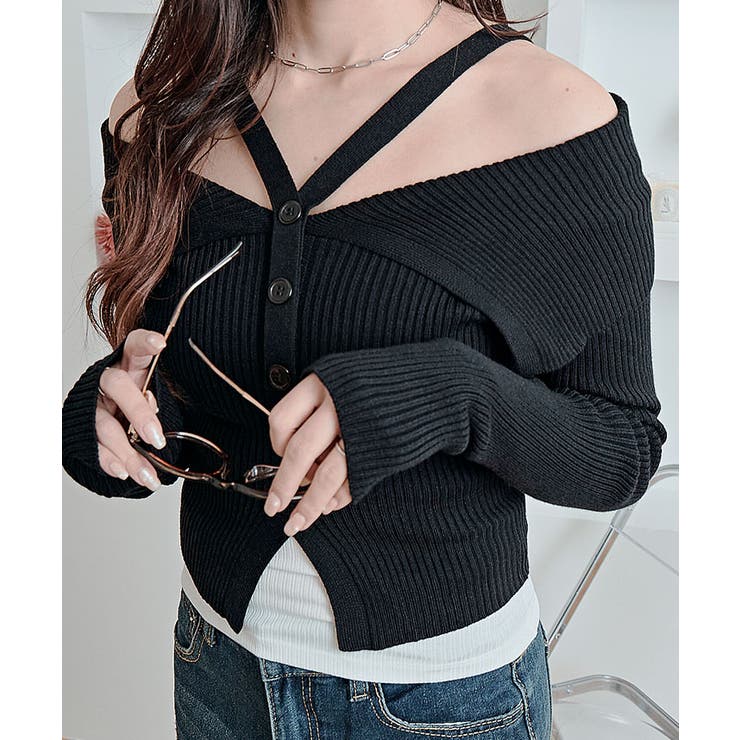 オフショルレイヤードリブニットトップス トップス ニット | kirakiraShop  | 詳細画像2 