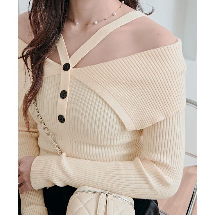 オフショルレイヤードリブニットトップス トップス ニット | kirakiraShop  | 詳細画像16 