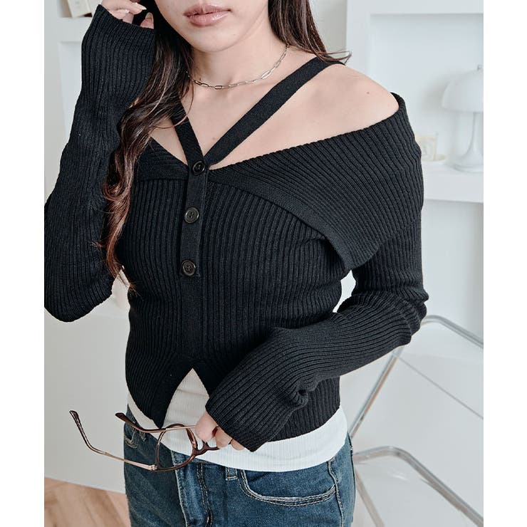 オフショルレイヤードリブニットトップス トップス ニット | kirakiraShop  | 詳細画像4 