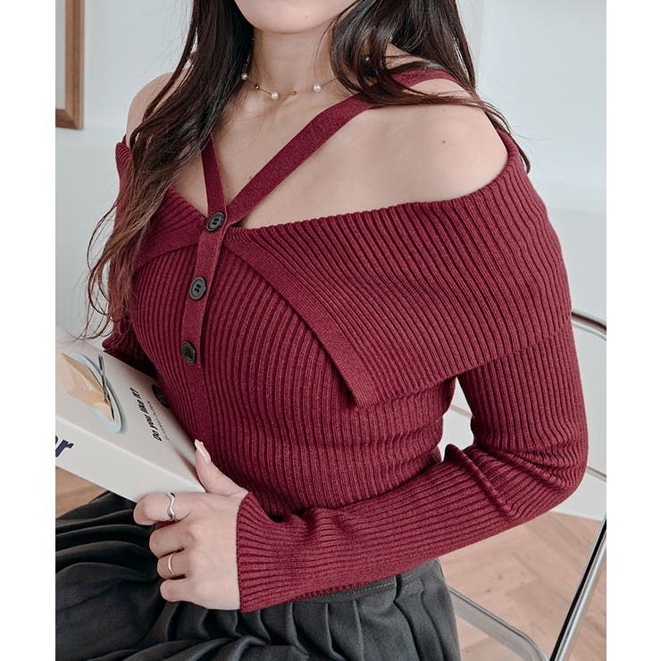 オフショルレイヤードリブニットトップス トップス ニット | kirakiraShop  | 詳細画像31 