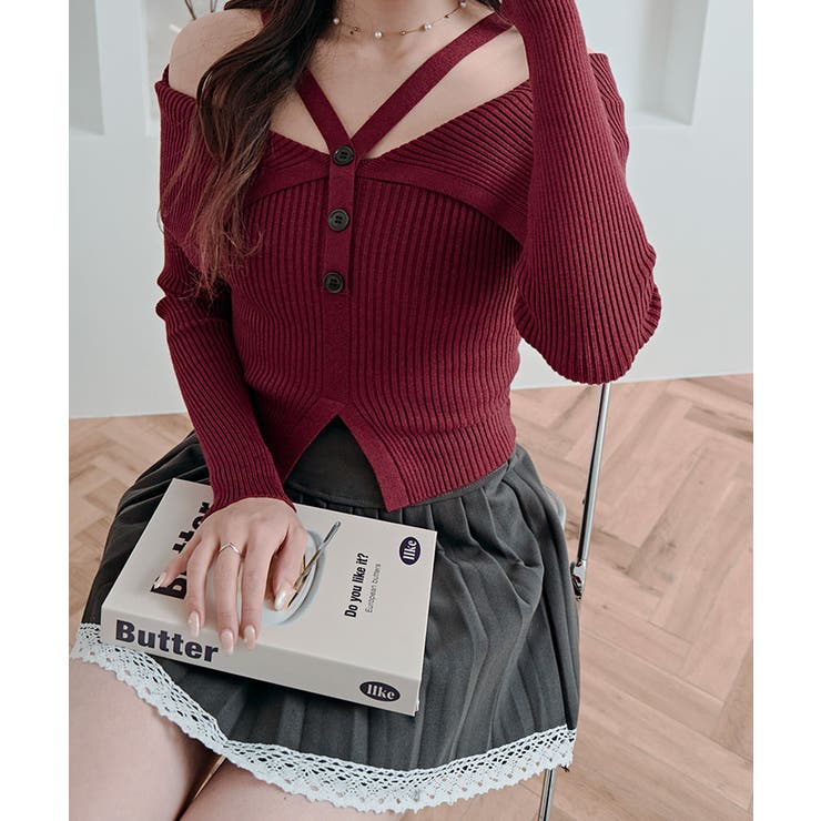 オフショルレイヤードリブニットトップス トップス ニット | kirakiraShop  | 詳細画像32 