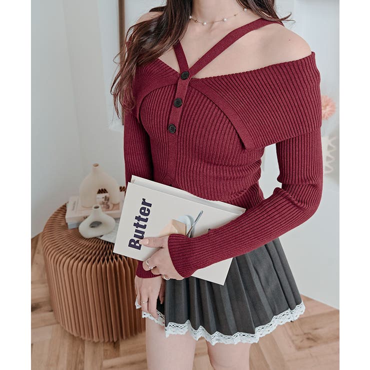 オフショルレイヤードリブニットトップス トップス ニット | kirakiraShop  | 詳細画像38 