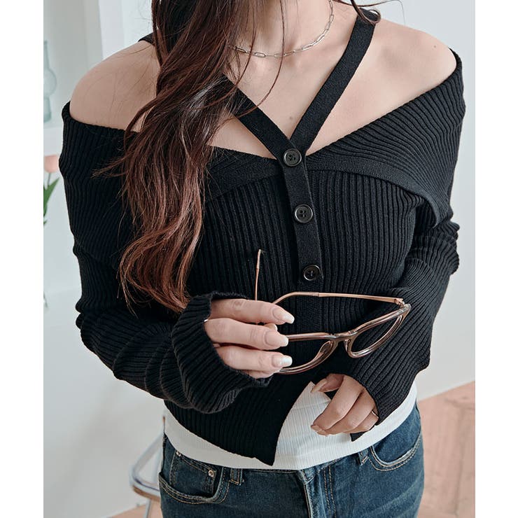 オフショルレイヤードリブニットトップス トップス ニット | kirakiraShop  | 詳細画像6 