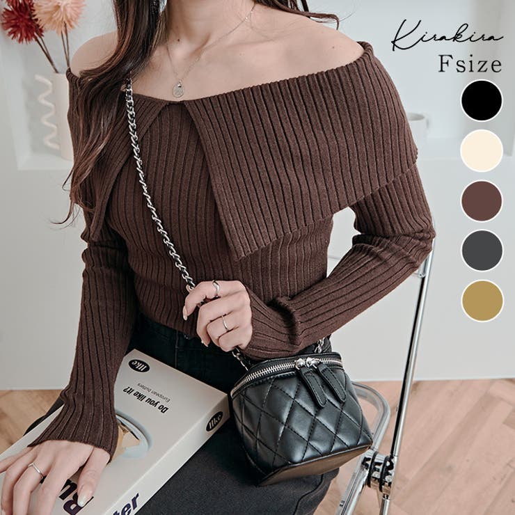 ビッグカラーリブニットトップス トップス ニット | kirakiraShop  | 詳細画像1 