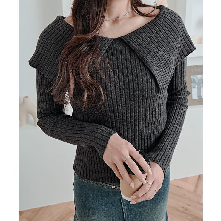 ビッグカラーリブニットトップス トップス ニット | kirakiraShop  | 詳細画像31 