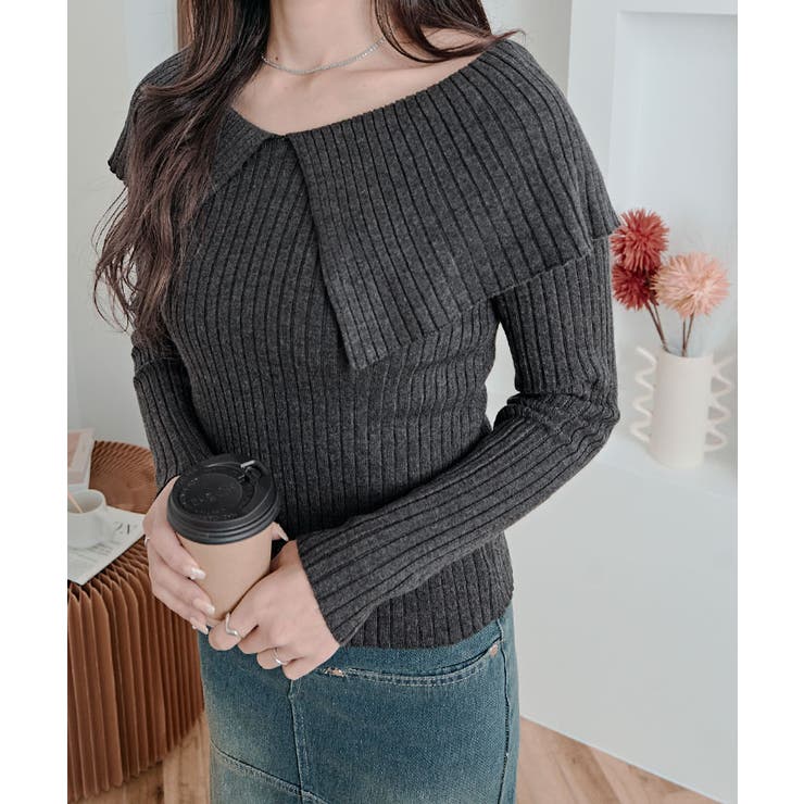 ビッグカラーリブニットトップス トップス ニット | kirakiraShop  | 詳細画像37 