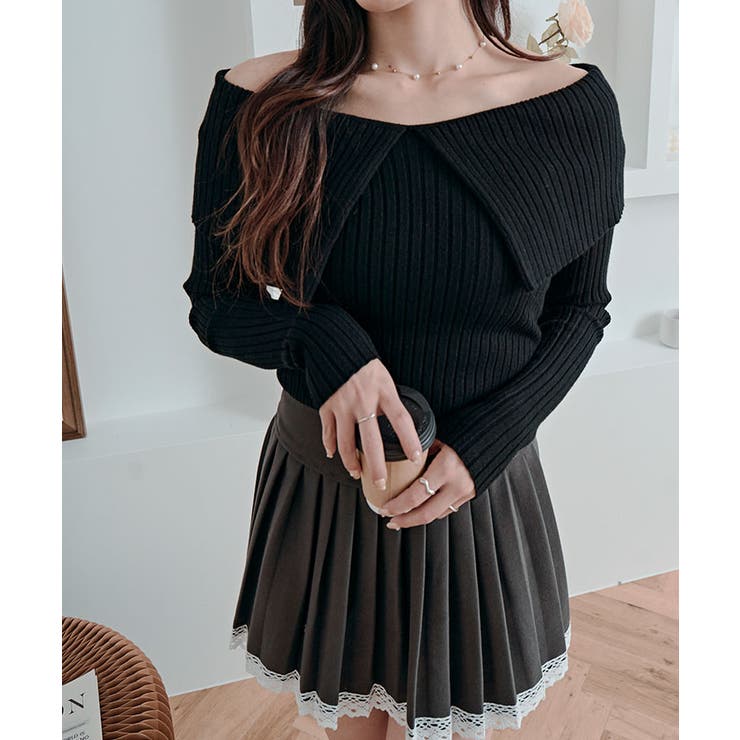 ビッグカラーリブニットトップス トップス ニット | kirakiraShop  | 詳細画像5 