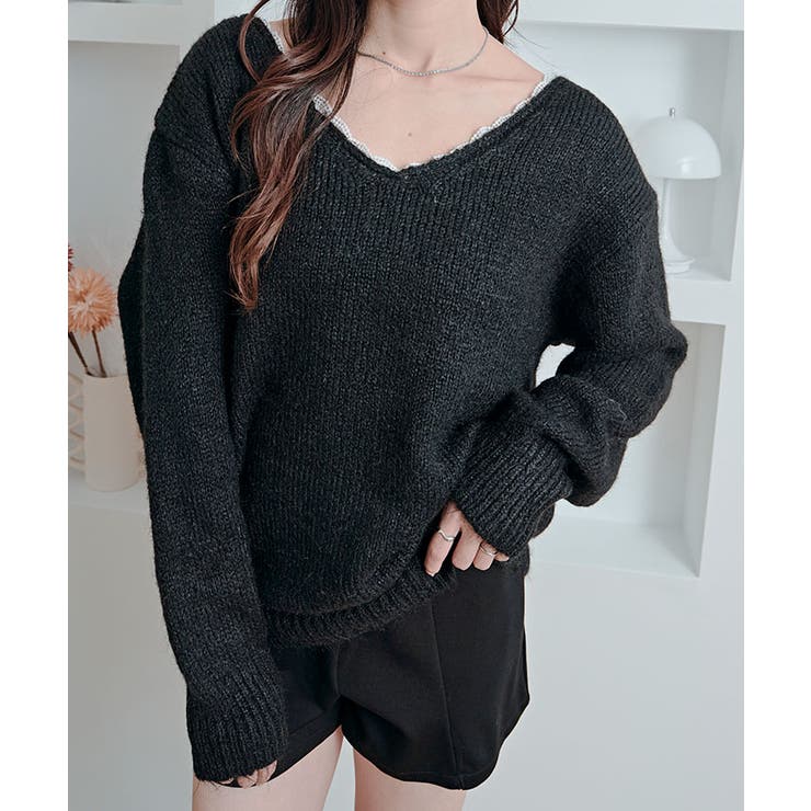 バックリボンVネックニットトップス トップス ニット | kirakiraShop  | 詳細画像2 