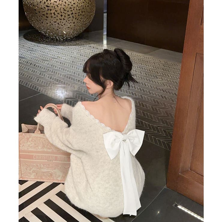 バックリボンVネックニットトップス トップス ニット | kirakiraShop  | 詳細画像16 