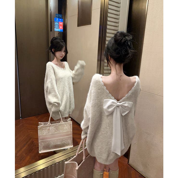 バックリボンVネックニットトップス トップス ニット | kirakiraShop  | 詳細画像21 