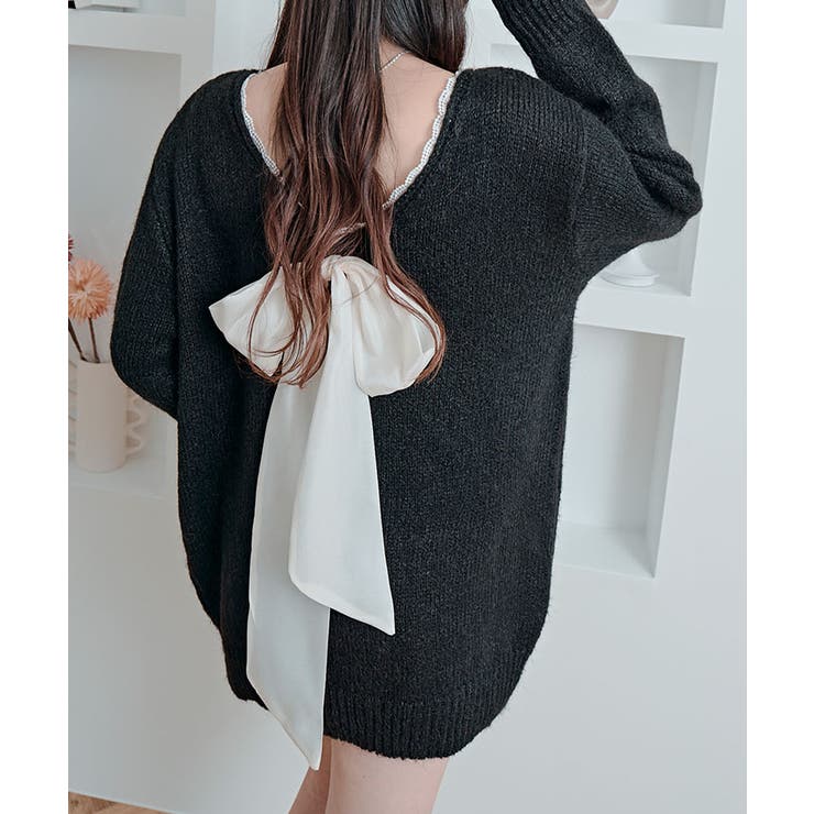 バックリボンVネックニットトップス トップス ニット | kirakiraShop  | 詳細画像5 