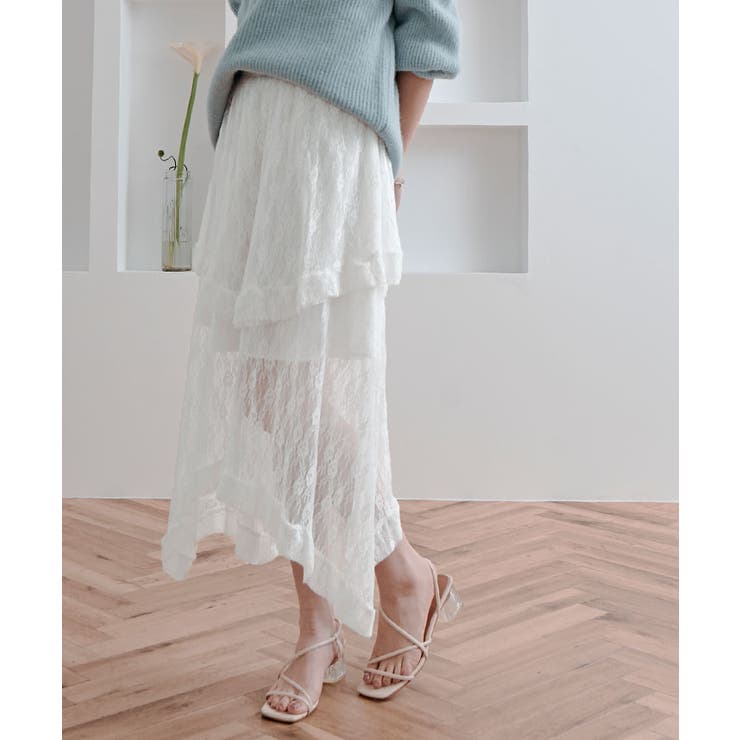レースティアードアシンメトリースカート スカート レーススカート | kirakiraShop  | 詳細画像3 