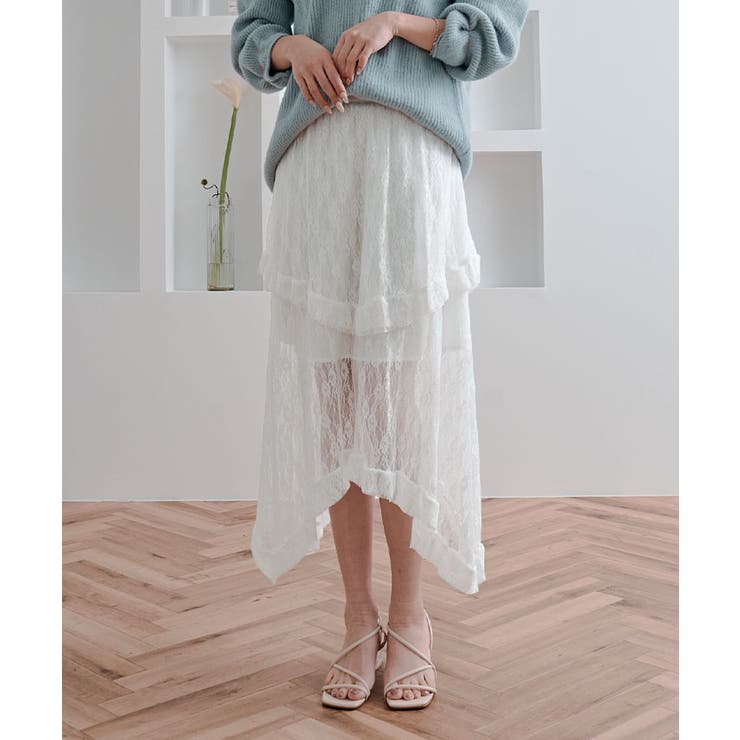 レースティアードアシンメトリースカート スカート レーススカート | kirakiraShop  | 詳細画像4 