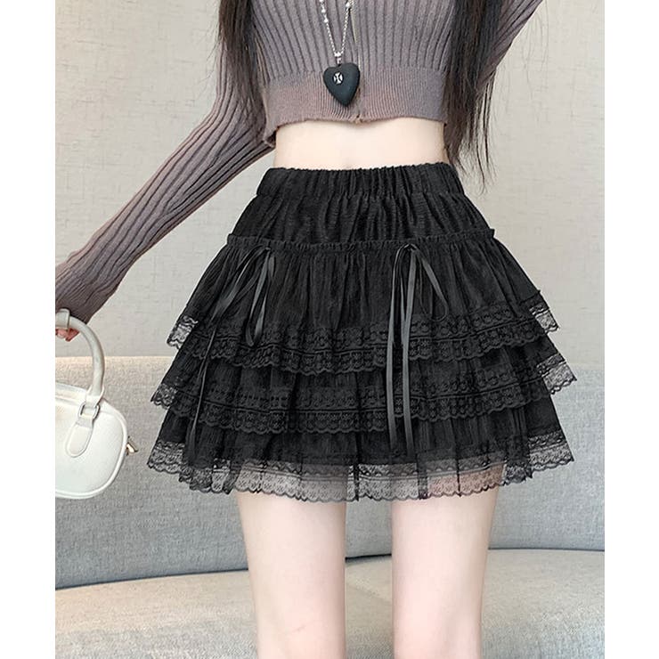 ブラック | レースティアードミニスカート スカート ミニスカート | kirakiraShop 