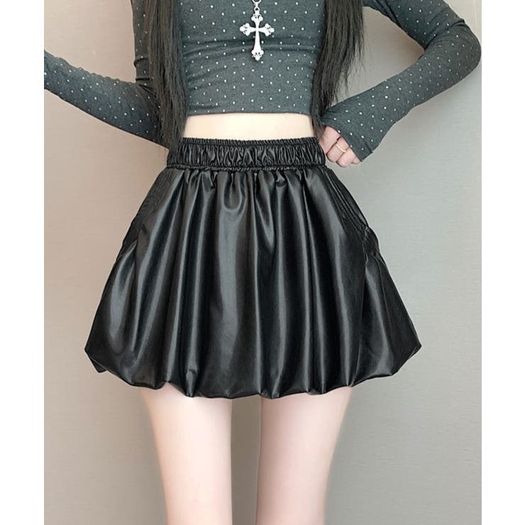 ブラック | フェイクレザーバルーンミニスカート スカート ミニスカート | kirakiraShop 
