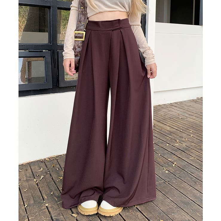 ワイン | ウエスト調節タックワイドパンツ パンツ ワイドパンツ | kirakiraShop 