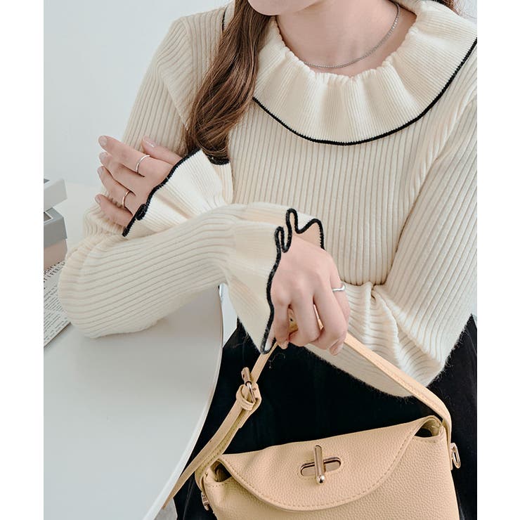 配色パイピングリブフレアスリーブニットトップス トップス ニット | kirakiraShop  | 詳細画像12 