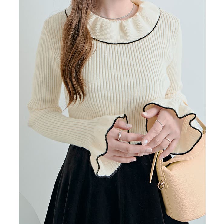 配色パイピングリブフレアスリーブニットトップス トップス ニット | kirakiraShop  | 詳細画像13 