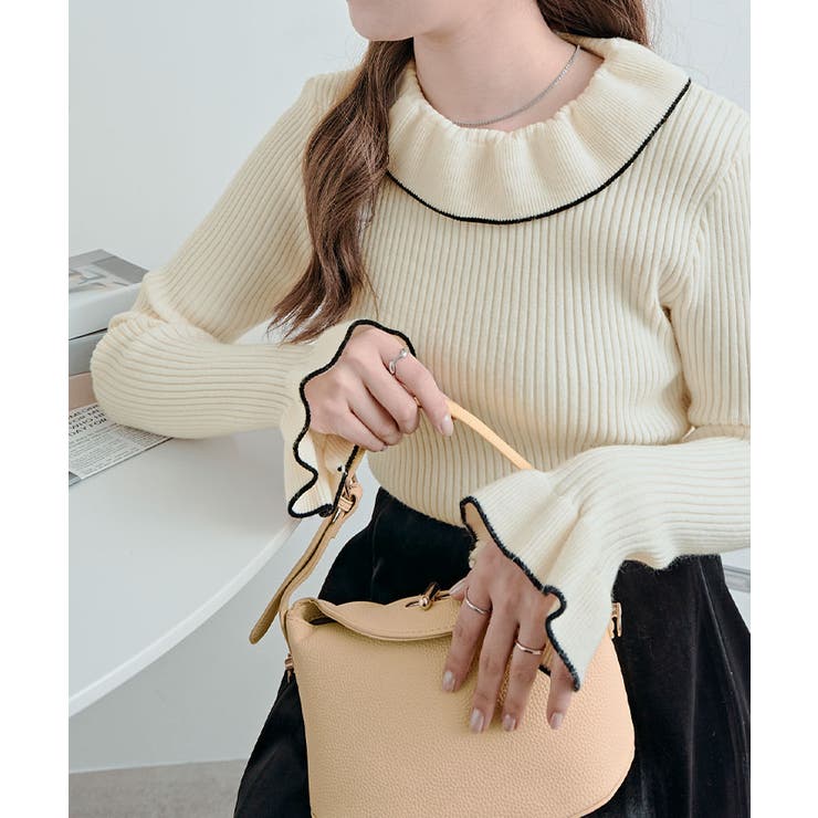 配色パイピングリブフレアスリーブニットトップス トップス ニット | kirakiraShop  | 詳細画像18 