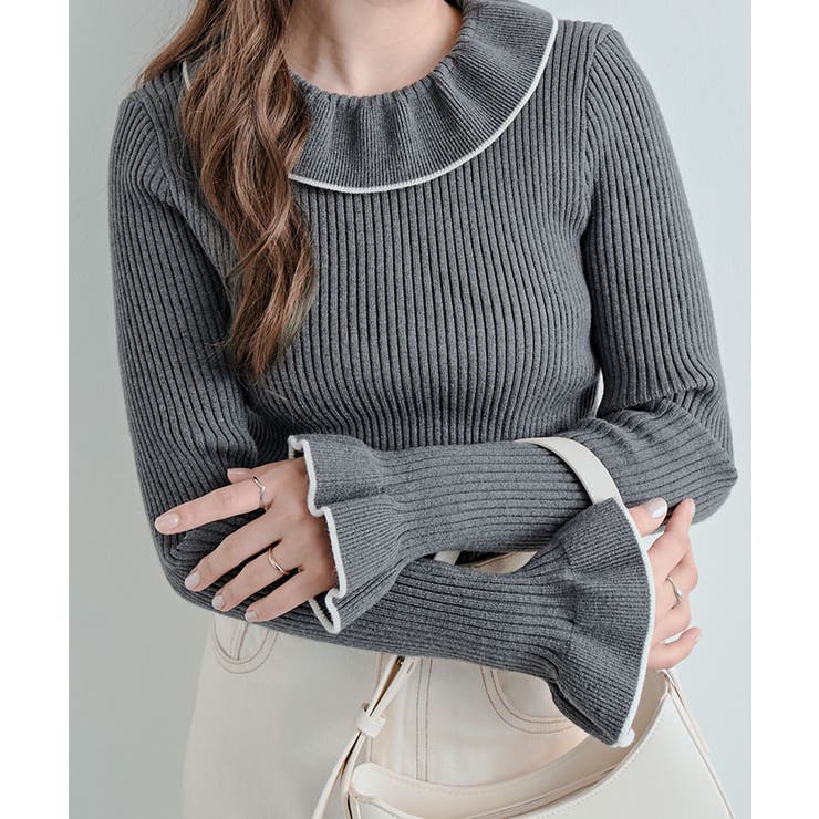 配色パイピングリブフレアスリーブニットトップス トップス ニット | kirakiraShop  | 詳細画像26 