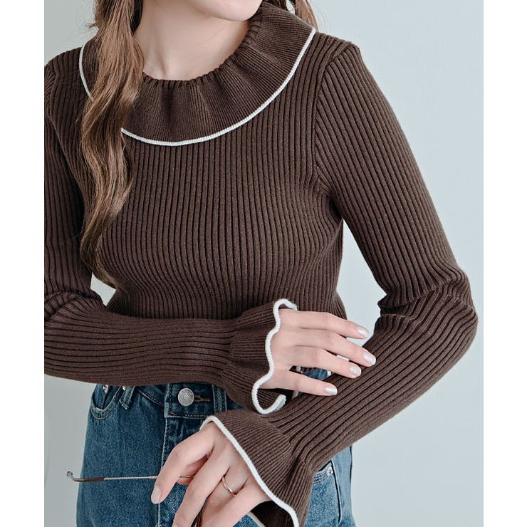 配色パイピングリブフレアスリーブニットトップス トップス ニット | kirakiraShop  | 詳細画像34 