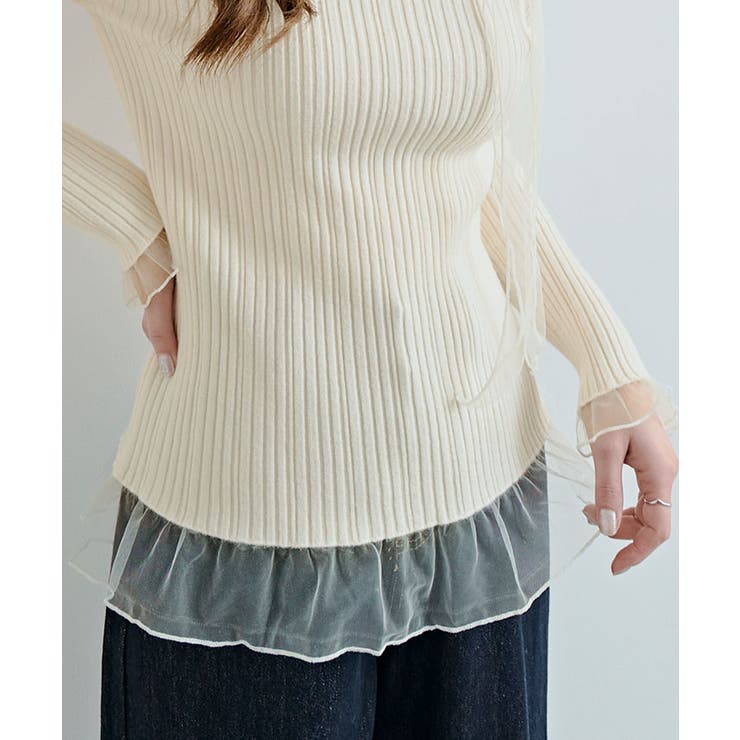チュールリボンリブフレアスリーブニットトップス トップス ニット | kirakiraShop  | 詳細画像10 