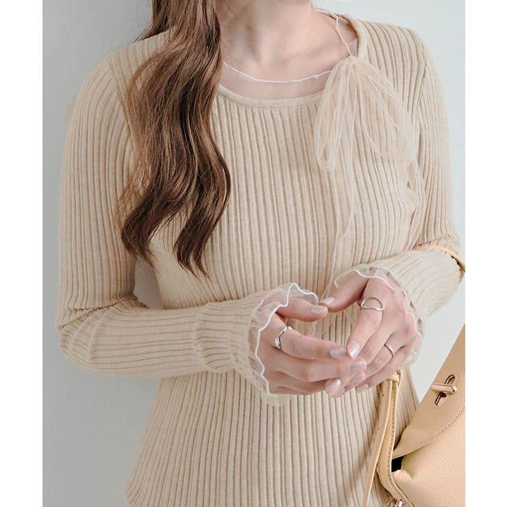 チュールリボンリブフレアスリーブニットトップス トップス ニット | kirakiraShop  | 詳細画像19 