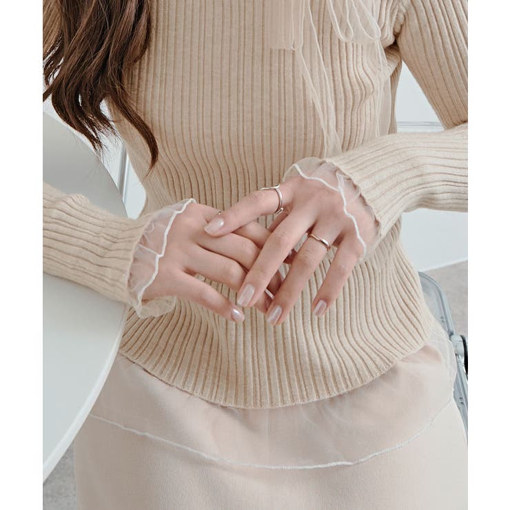 チュールリボンリブフレアスリーブニットトップス トップス ニット | kirakiraShop  | 詳細画像24 