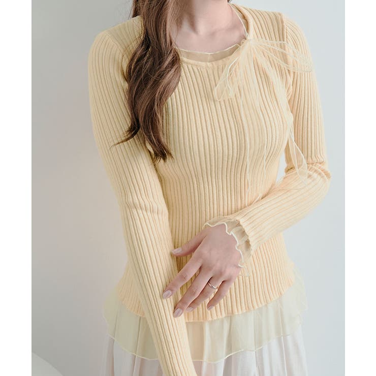 チュールリボンリブフレアスリーブニットトップス トップス ニット | kirakiraShop  | 詳細画像36 