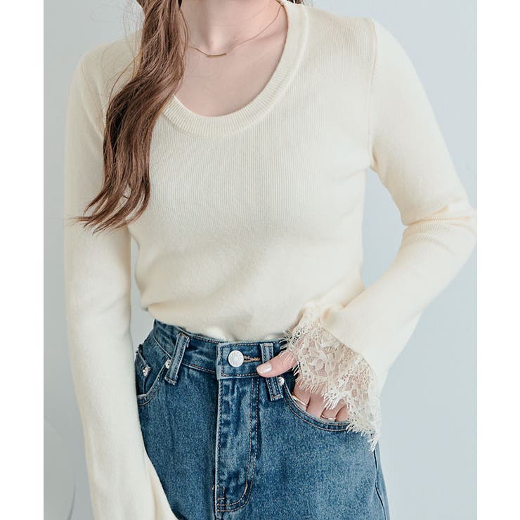 レースフレアスリーブリブニットトップス トップス ニット | kirakiraShop  | 詳細画像15 
