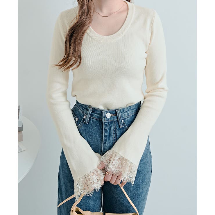 レースフレアスリーブリブニットトップス トップス ニット | kirakiraShop  | 詳細画像16 