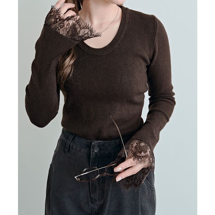 レースフレアスリーブリブニットトップス トップス ニット | kirakiraShop  | 詳細画像28 