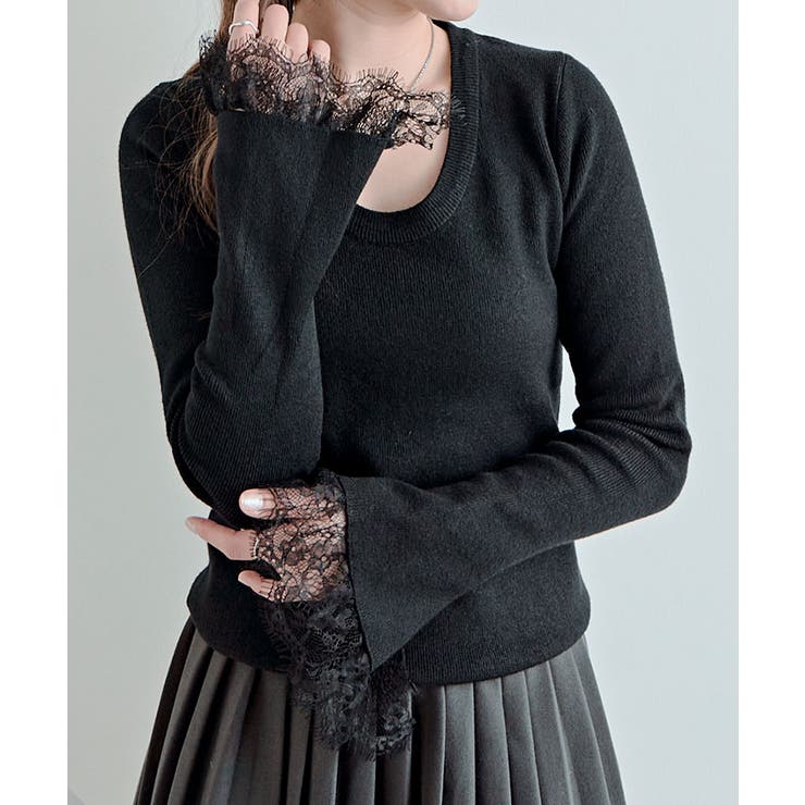 レースフレアスリーブリブニットトップス トップス ニット | kirakiraShop  | 詳細画像4 