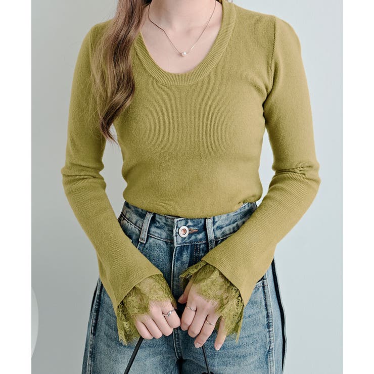 レースフレアスリーブリブニットトップス トップス ニット | kirakiraShop  | 詳細画像33 