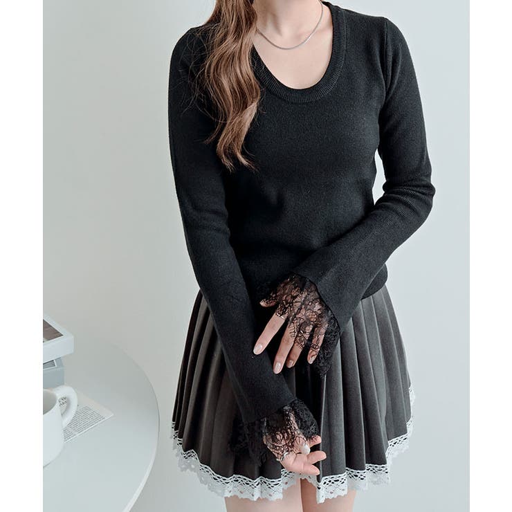 レースフレアスリーブリブニットトップス トップス ニット | kirakiraShop  | 詳細画像5 