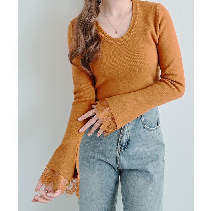 レースフレアスリーブリブニットトップス トップス ニット | kirakiraShop  | 詳細画像48 