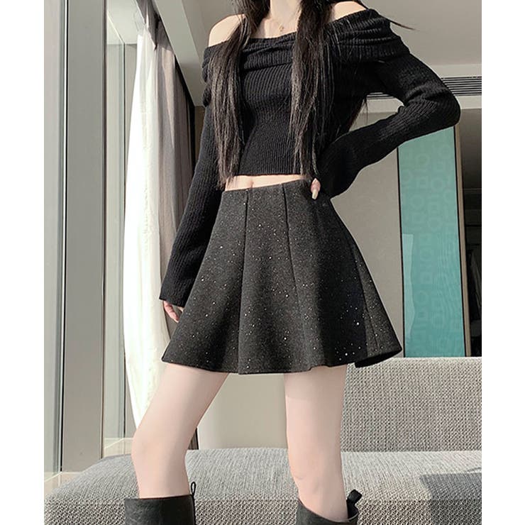 ラメ混ウールライクフレアミニスカート ボトムス スカート | kirakiraShop  | 詳細画像6 