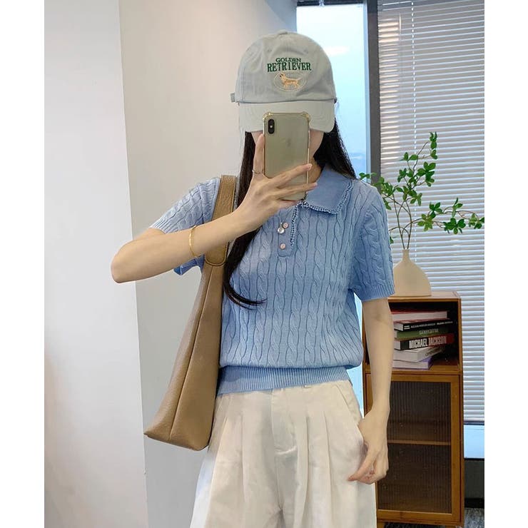 襟レース半袖ケーブルニット ニットトップス ケーブルニット | kirakiraShop  | 詳細画像23 