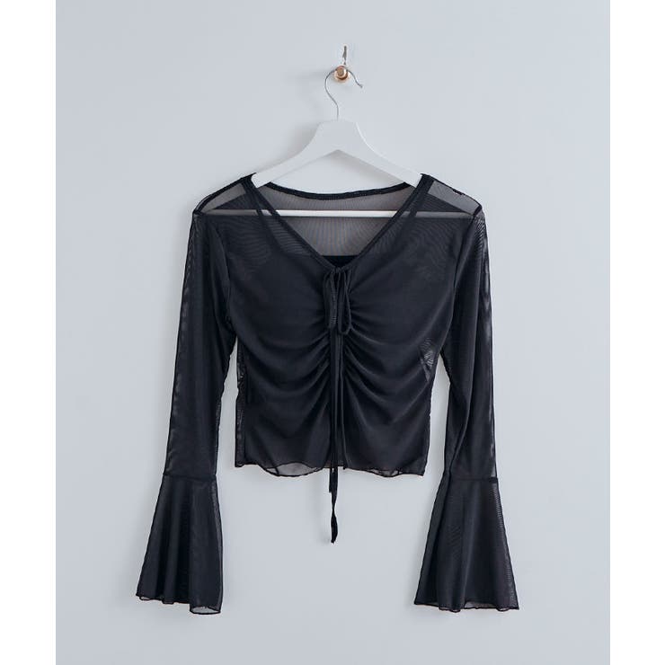 インナーキャミソール付きシアーシャーリングリボントップス トップス シアートップ… | kirakiraShop  | 詳細画像18 