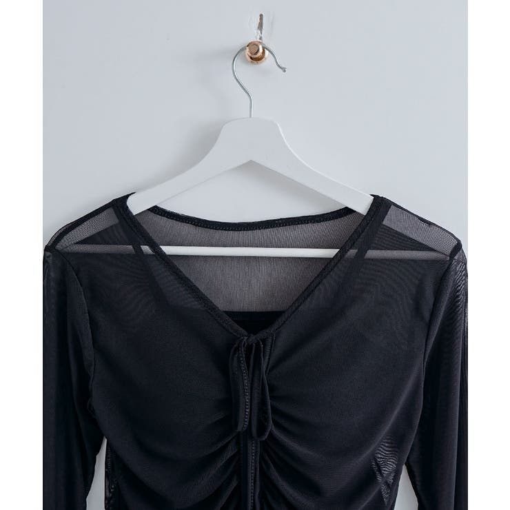 インナーキャミソール付きシアーシャーリングリボントップス トップス シアートップ… | kirakiraShop  | 詳細画像19 