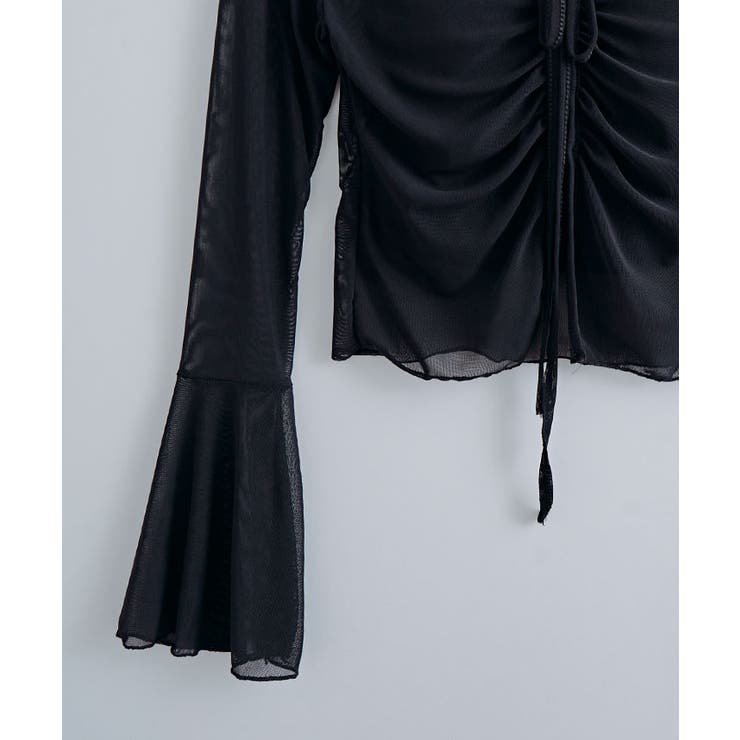 インナーキャミソール付きシアーシャーリングリボントップス トップス シアートップ… | kirakiraShop  | 詳細画像20 