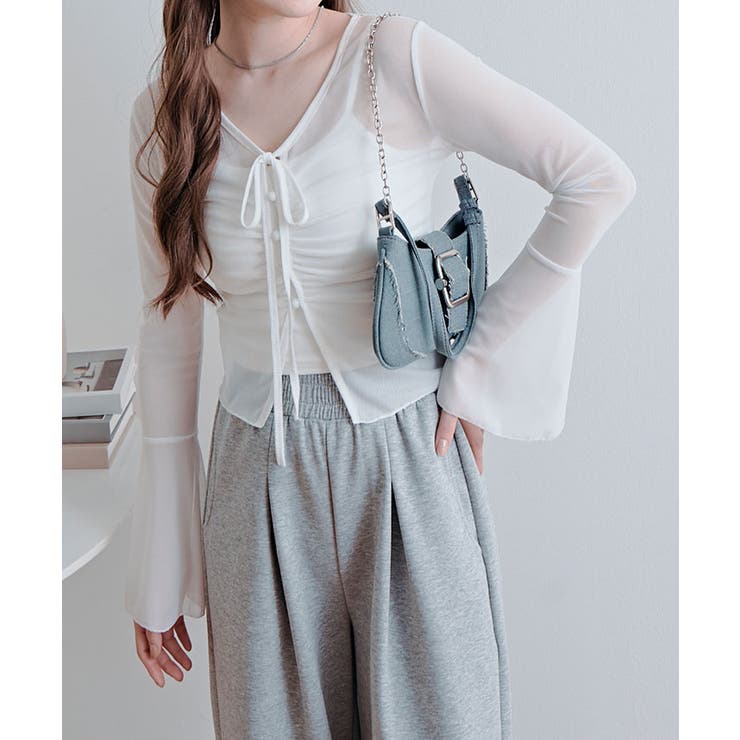 インナーキャミソール付きシアーシャーリングリボントップス トップス シアートップ… | kirakiraShop  | 詳細画像12 