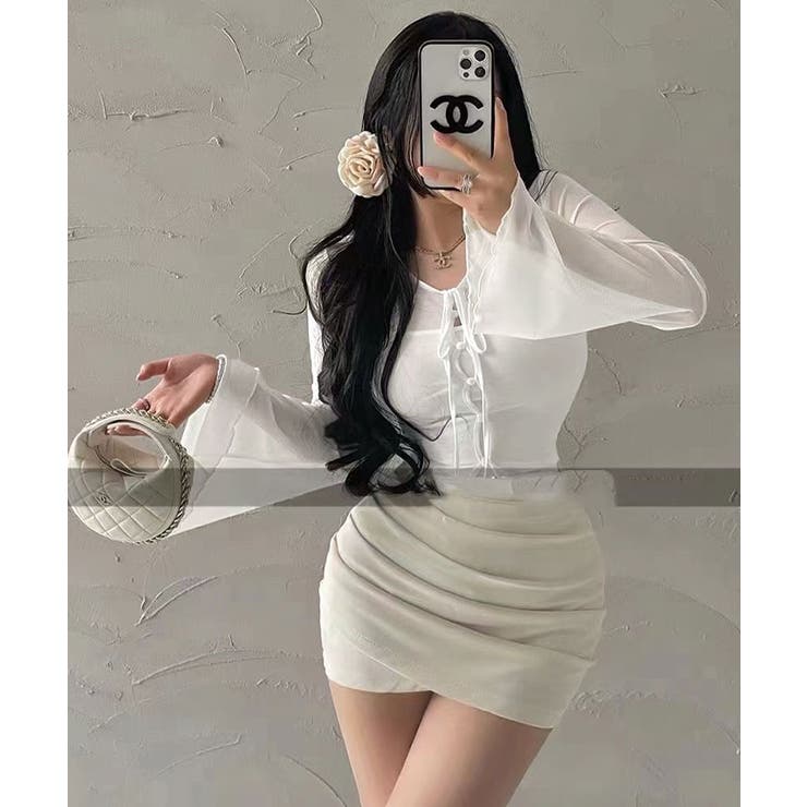 インナーキャミソール付きシアーシャーリングリボントップス トップス シアートップ… | kirakiraShop  | 詳細画像15 