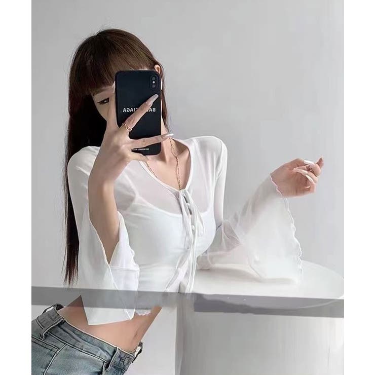 インナーキャミソール付きシアーシャーリングリボントップス トップス シアートップ… | kirakiraShop  | 詳細画像16 