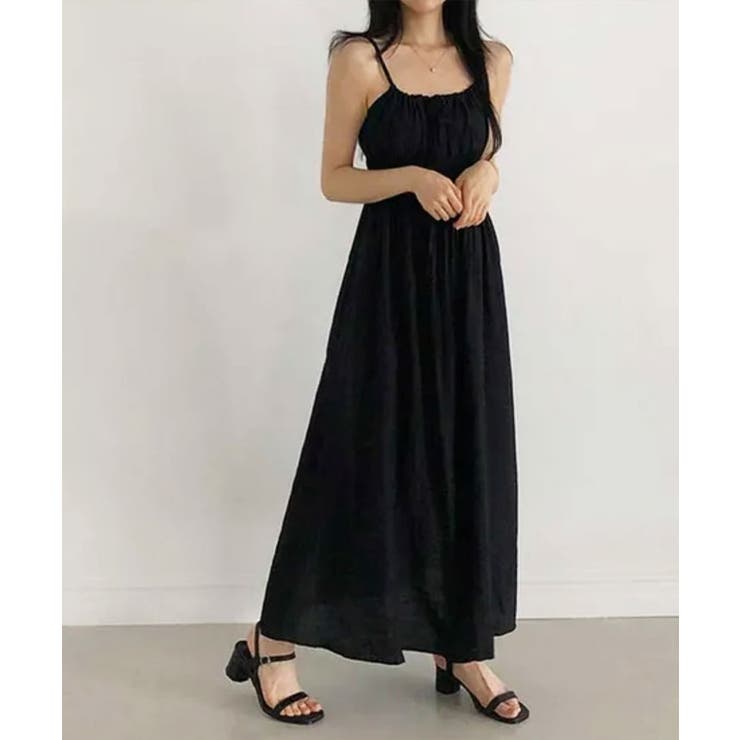 ブラック | フロントリボンフレアキャミワンピ キャミワンピ ロングワンピ | kirakiraShop 