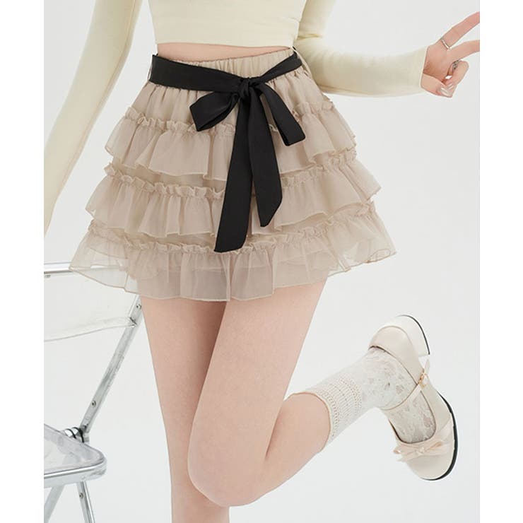 リボンベルト付きティアードフリルミニスカパン ミニスカ スカパン | kirakiraShop  | 詳細画像15 
