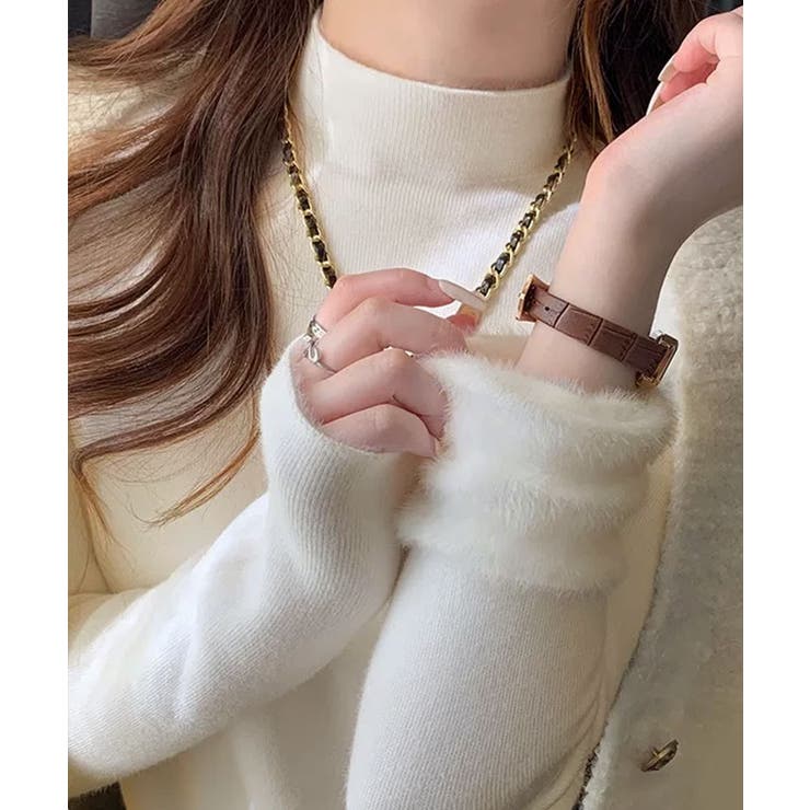 オフホワイト | 裏起毛ハイネックニット トップス ニット | kirakiraShop 
