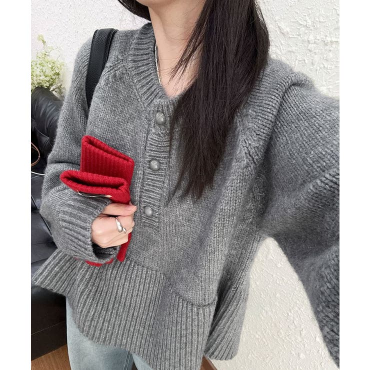 ヘンリーネックペプラムニット トップス ニット | kirakiraShop  | 詳細画像7 