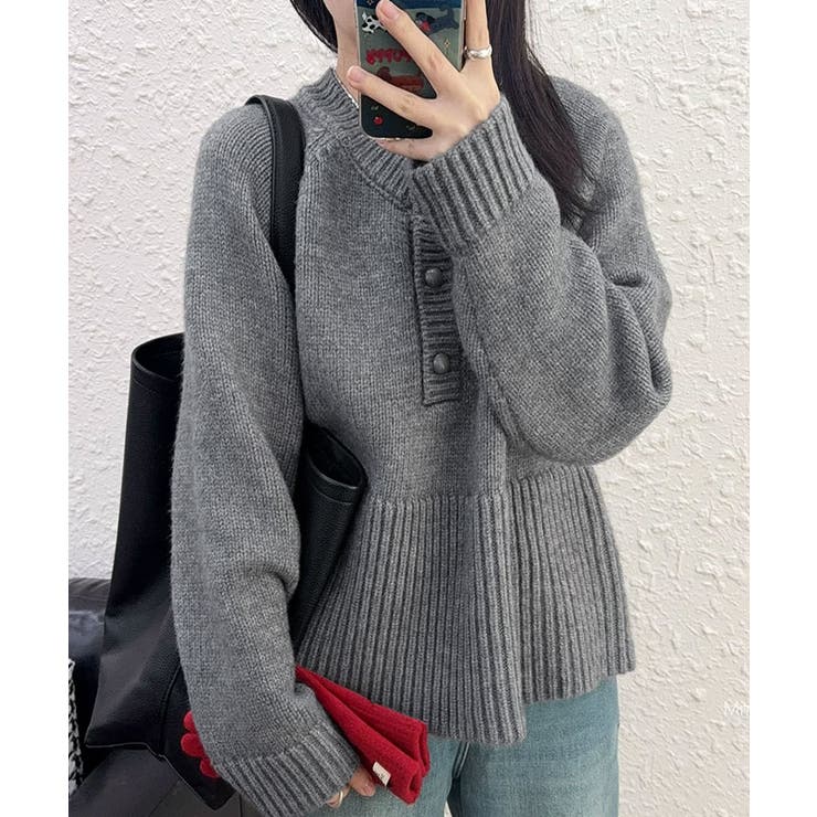 ヘンリーネックペプラムニット トップス ニット | kirakiraShop  | 詳細画像8 