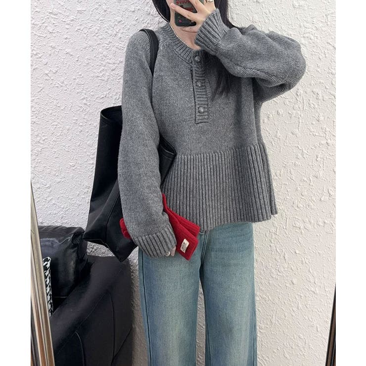 ヘンリーネックペプラムニット トップス ニット | kirakiraShop  | 詳細画像9 